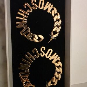Gold Moschino H&M Logo Chain Hoop Earrings